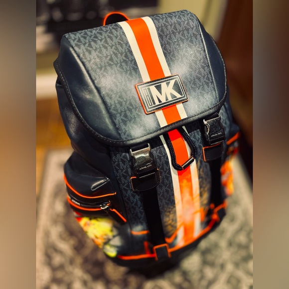 NWT Signed MICHAEL KORS MENS COOPER BACKPACK in ORANGE NAVY COLLAB X ToAsTed - Picture 2 of 11